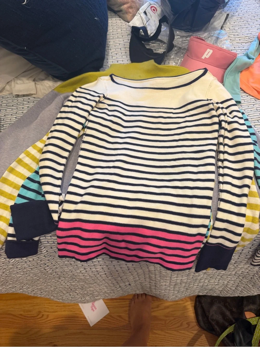 Lily Pulitzer Striped Crewneck Sweater with Pink Accent